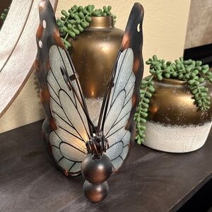 Elegant Butterfly Glass Metal Sculpture - Bronze and Black